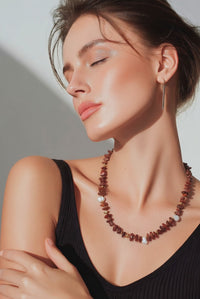 Sirocco Hessonite Garnet and Keshi Pearl Neckace