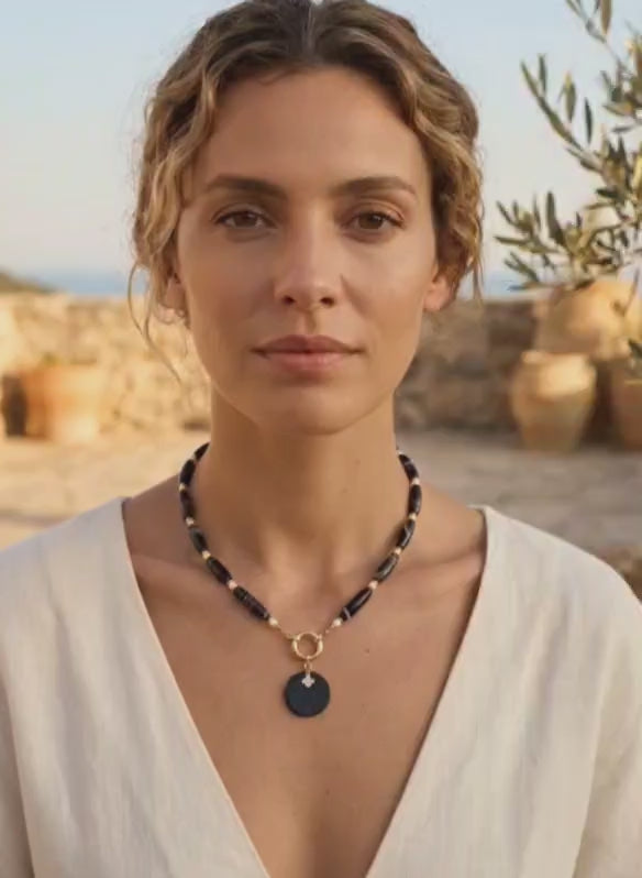 Lucerna Banded Agate and Pearl Necklace with detatchable pendant