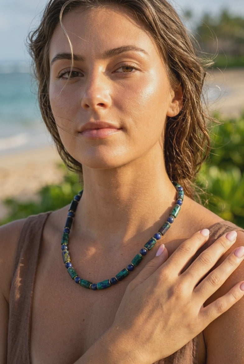 Azura Verde Azurite and Lapis Lazuli Necklace