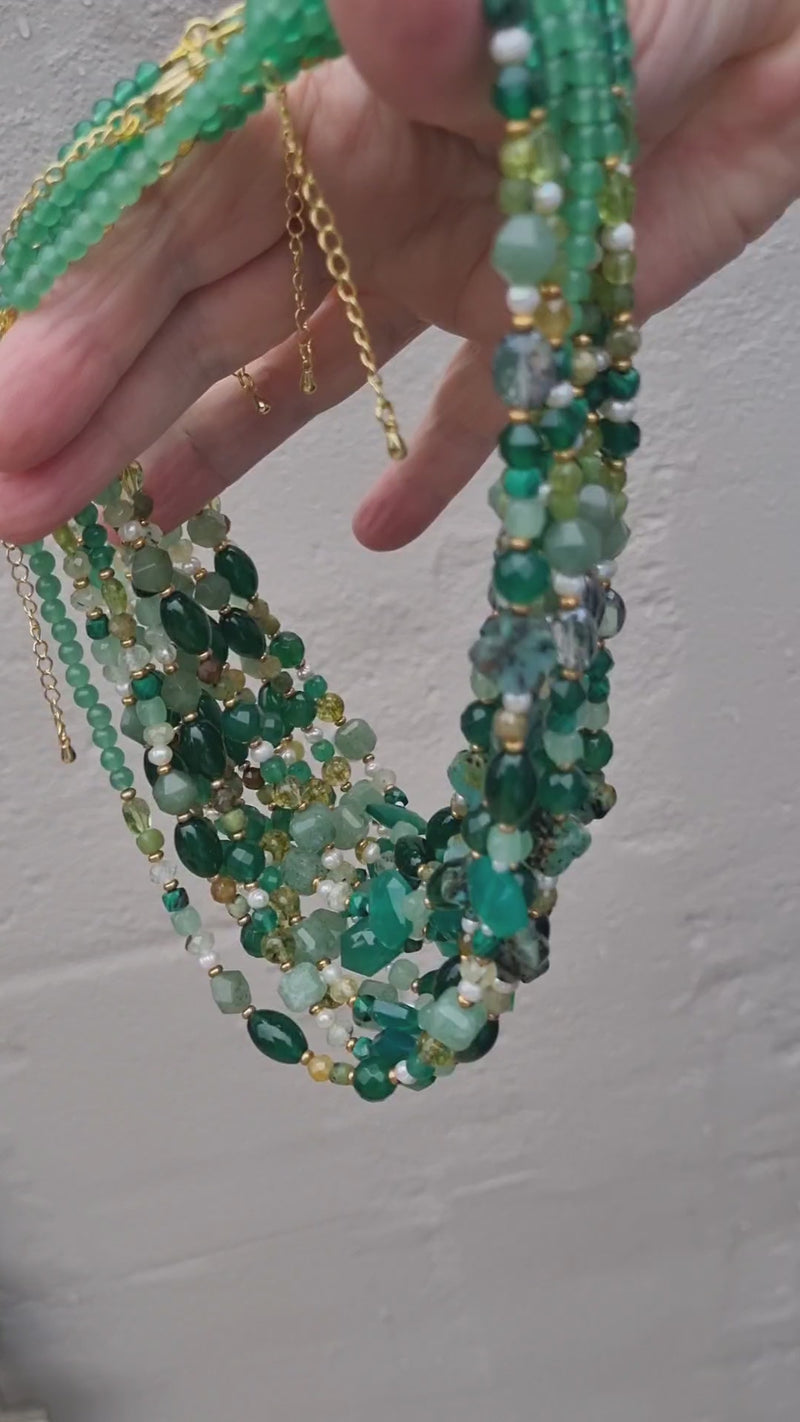 Mariposa Necklace Green-Green Onyx and Aventurine with Peridot