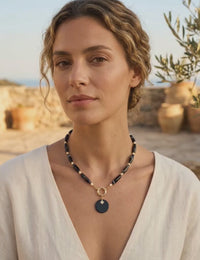 Lucerna Banded Agate and Pearl Necklace with detatchable pendant