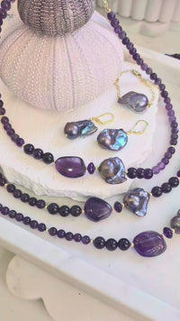 Astra Freshwater Baroque Grey Pearl Bracelet necklace and earrings