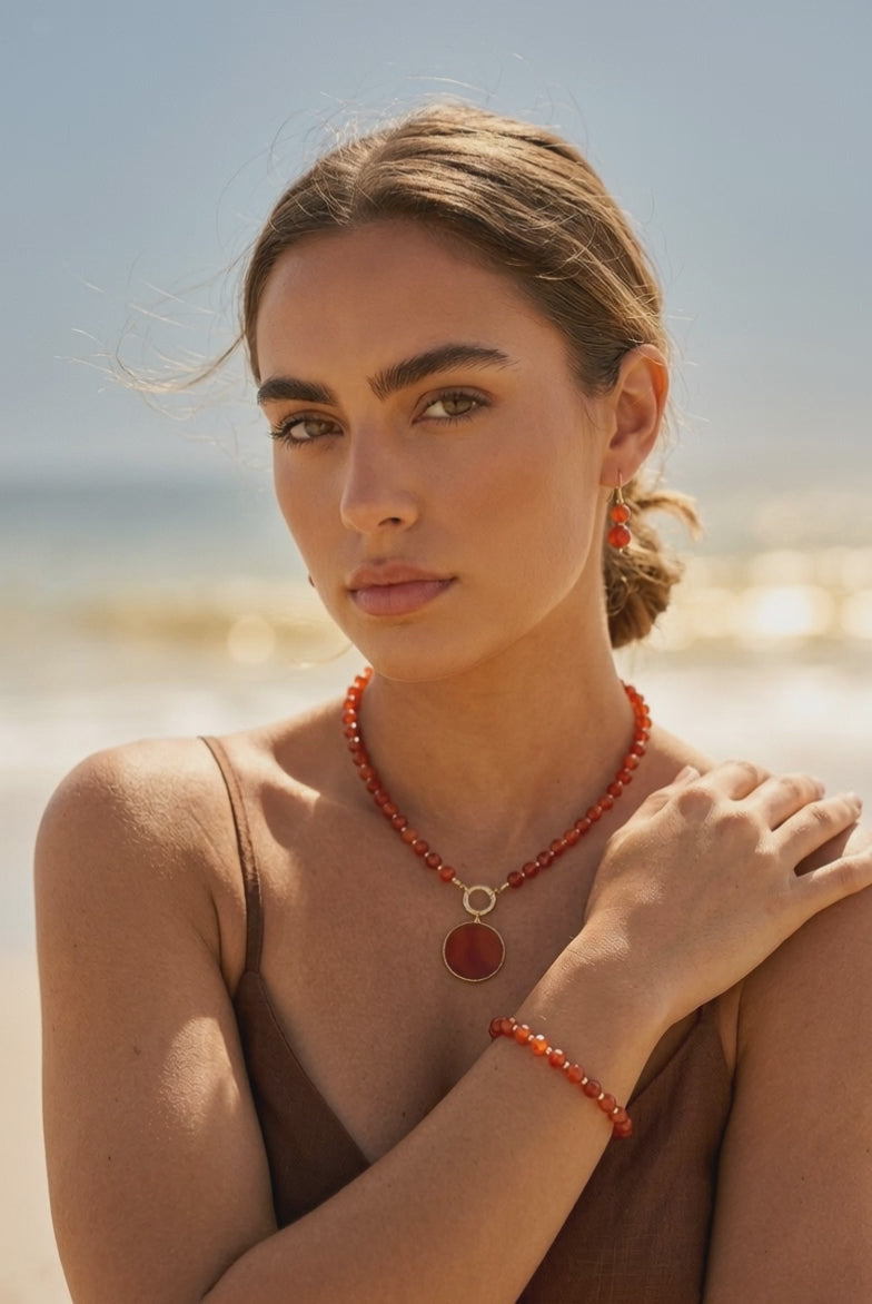 Calista Carnelian and Red Aventurine Necklace with removable Pendant