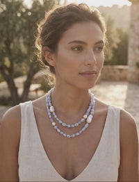Sava Blue Lace Agate and Pearl necklace