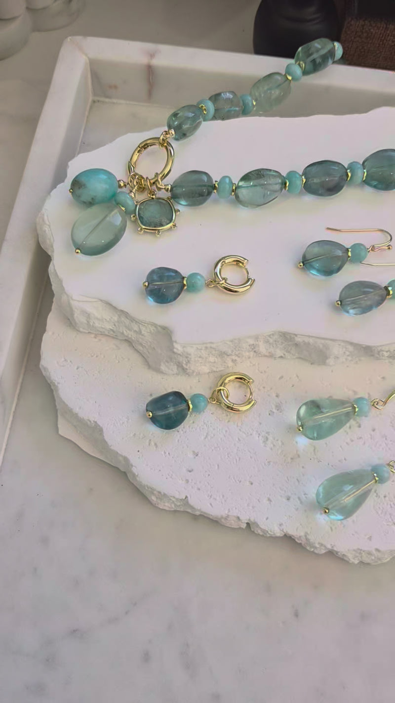 Marea Blue Fluorite and Amazonite Earring with necklace and pendants