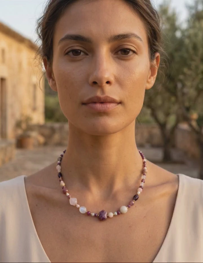 Mariposa Necklace Pink-Ruby, Garnet and Pink Opal