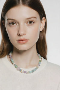 Bridgette Aquamarine, Rose Quartz, Amethyst, Chrysophase and Pearl Necklace