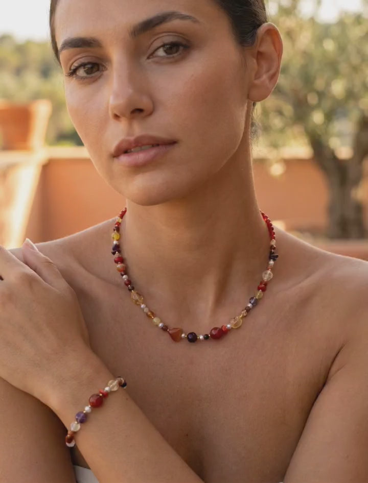 Mariposa Necklace Orange-Carnelian, Citrine and Smokey Quartz