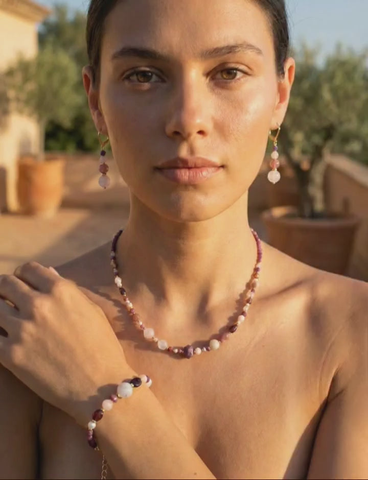 Mariposa Earrings Pink-Rose Quartz, Strawberry Quartz, Morganite and Ruby