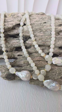 Selunara Moonstone and GreyWhite Baroque Freshwater Pearl Necklace