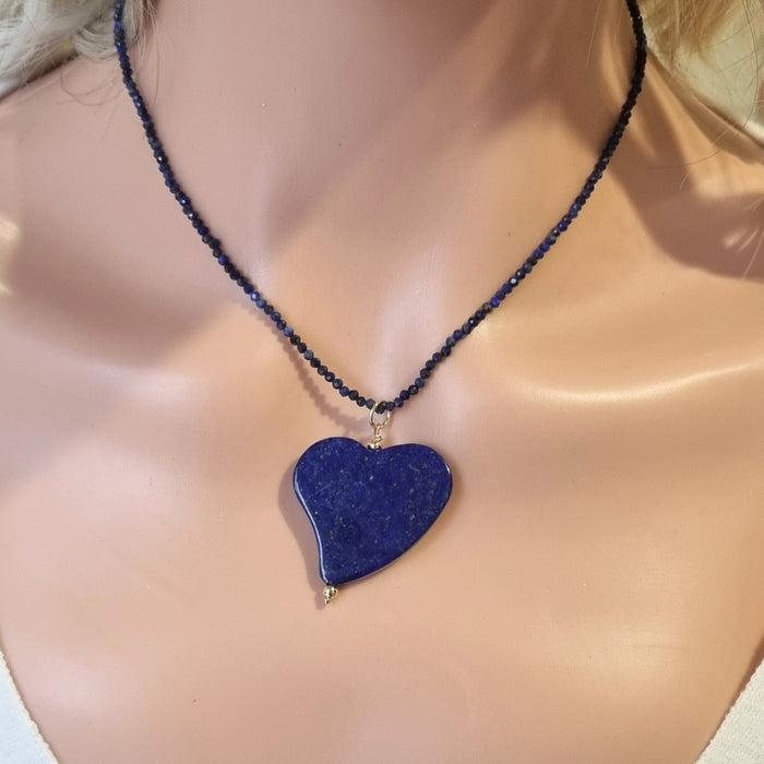Tiny Beaded Sterling Silver Necklace in Lapis Lazuli