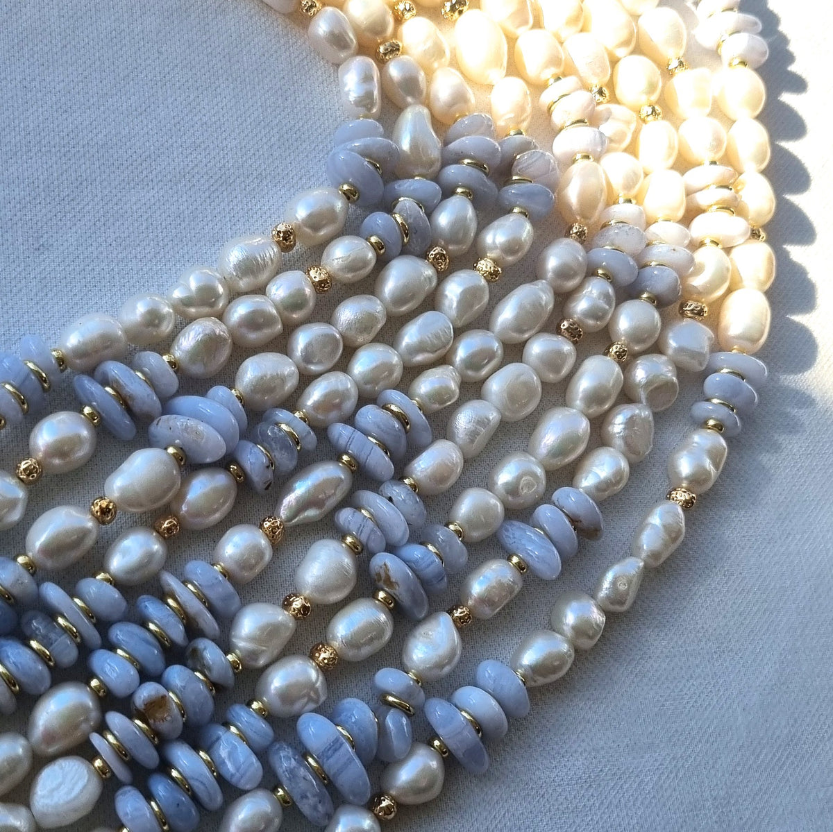 Farra Blue Lace Agate and Pearl Necklace