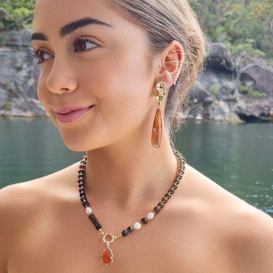 Tango Gemstone and Freshwater Pearl Necklace Smokey Quartz