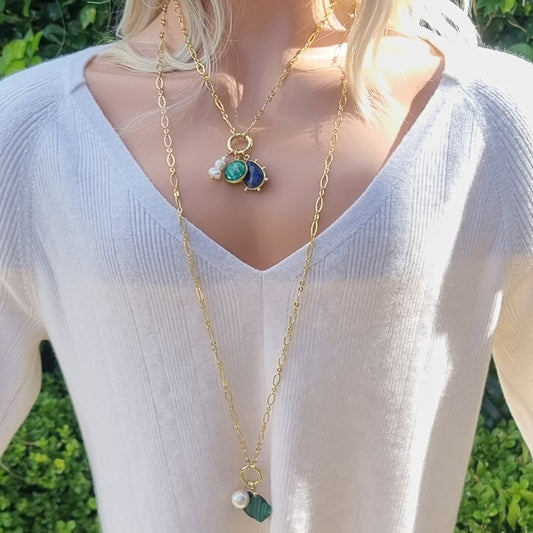 Sage Malachite Gemstone Pendant and Charms