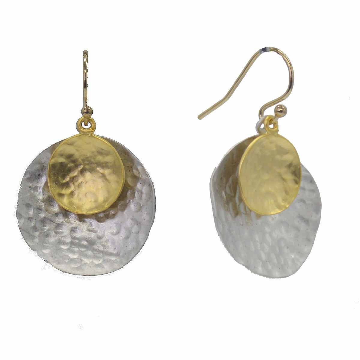 Cora double hammered drop Silver and Gold Earrings