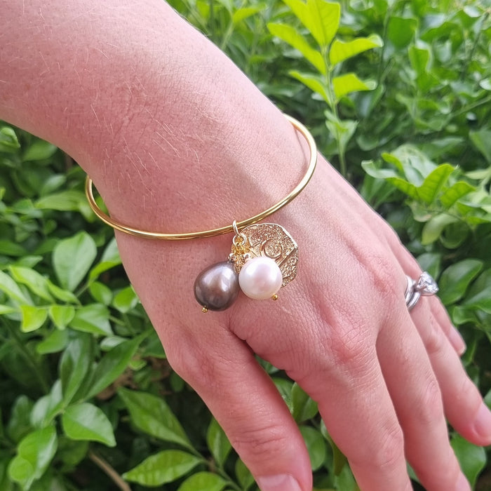 Keir Two Tone Baroque Pearl Charm Bangle