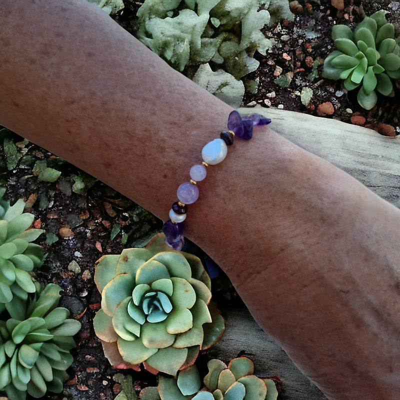 Serenity Amethyst, Garnet and Pearl Bracelet