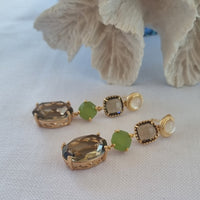 Primavera Crystal Earrings Mother Of Pearl Olive Green
