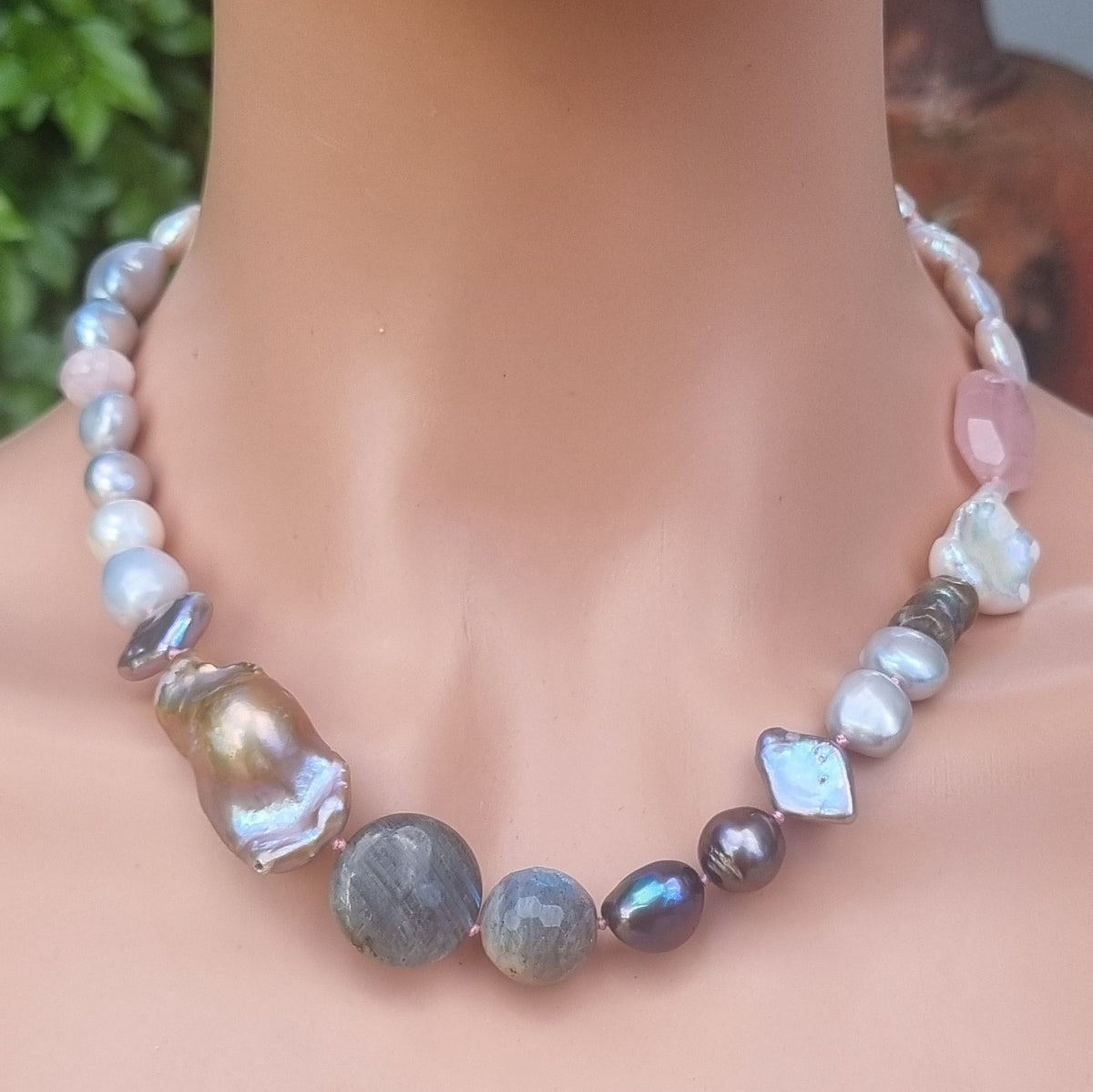Terravita Pearl, Rose Quartz, Labradorite and Kunzite Necklace