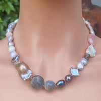 Terravita Pearl, Rose Quartz, Labradorite and Kunzite Necklace