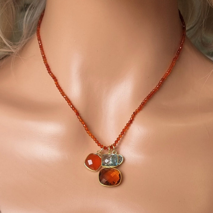Tiny Beaded Sterling Silver Necklace in Carnelian
