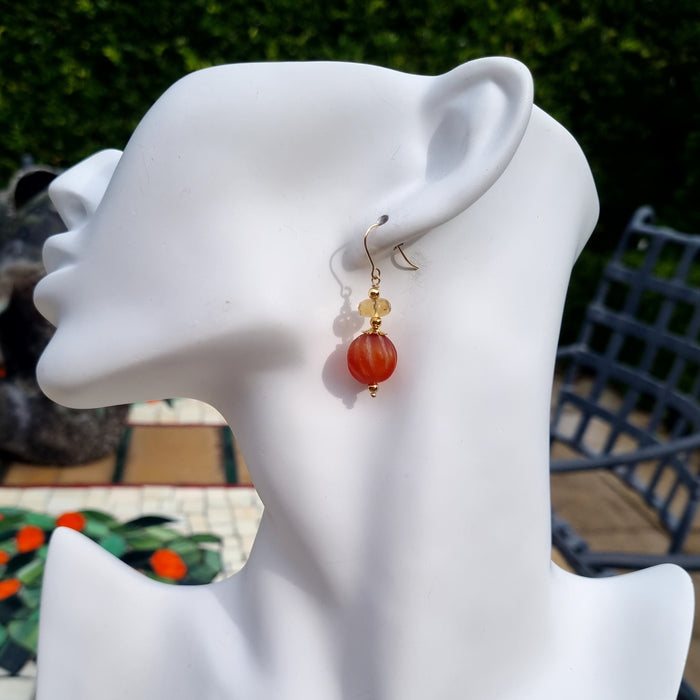 Solara Carved Carnelian and Citrine Earrings