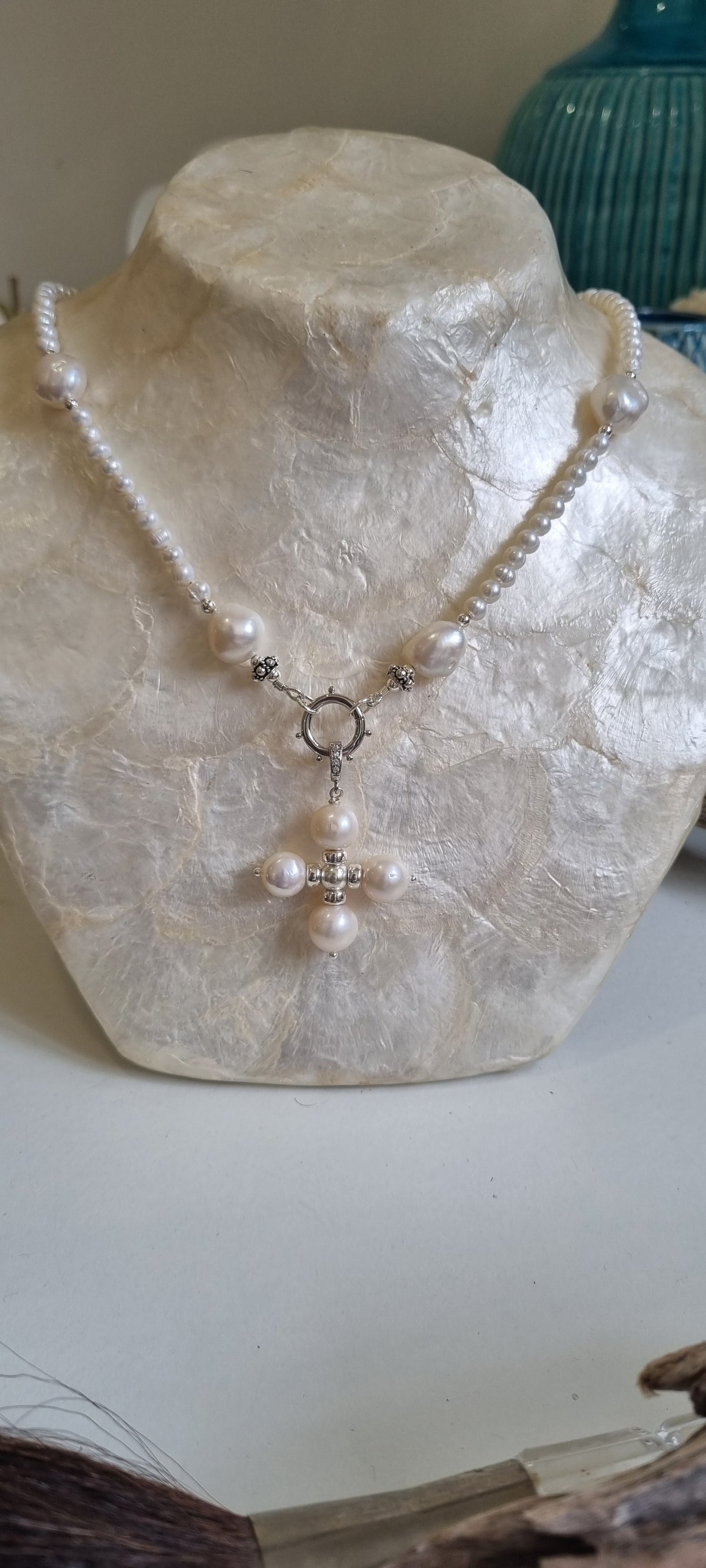 Sage Pearl Cross Enhancer in Silver or Gold