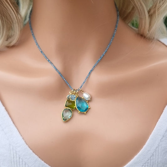 Sage Blue Topaz Gemstone Pendant and Charms