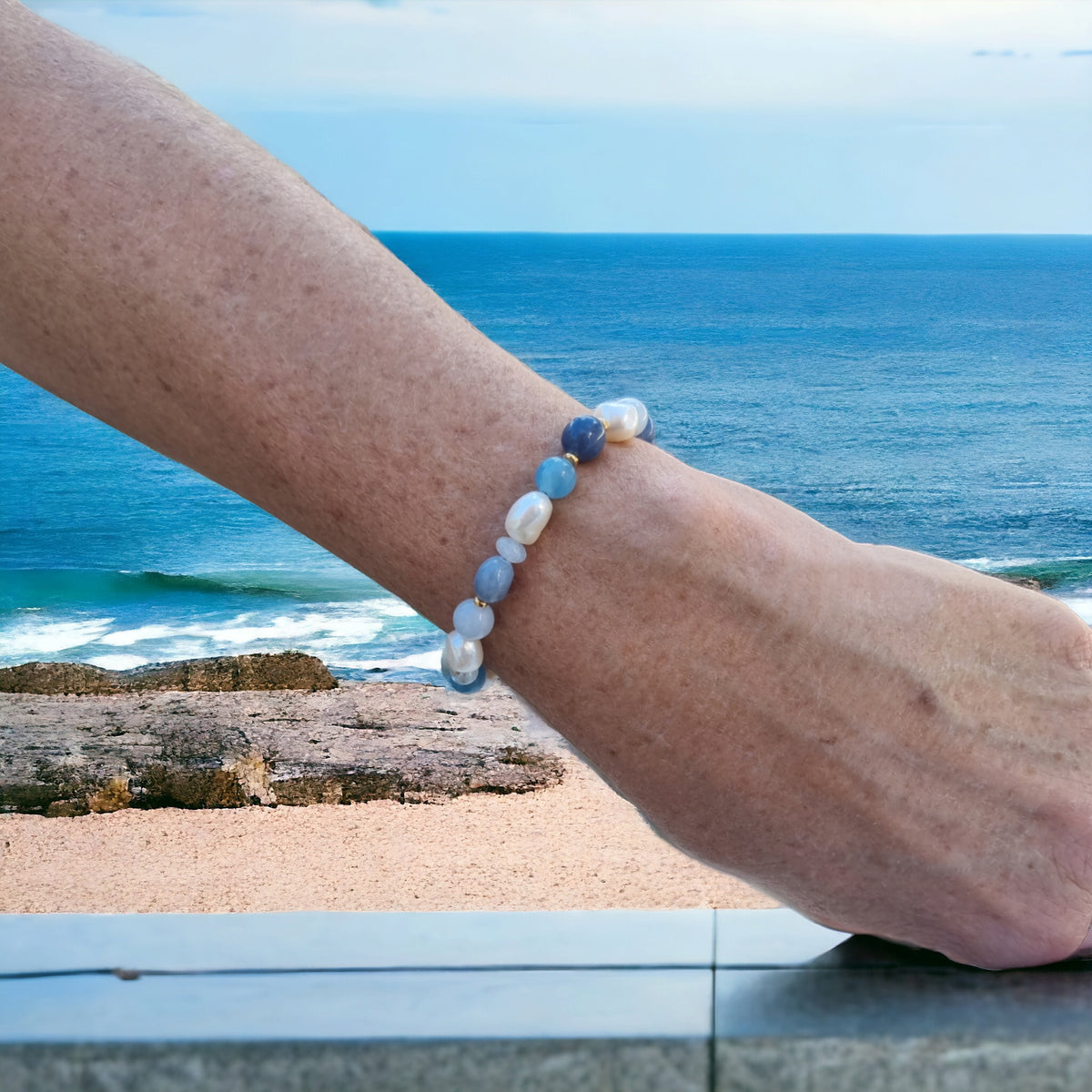 Serenity Aquamarine, Sodalite and Pearl Bracelet