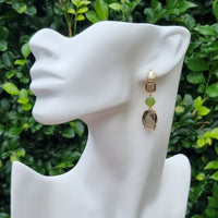 Primavera Crystal Earrings Mother Of Pearl Olive Green
