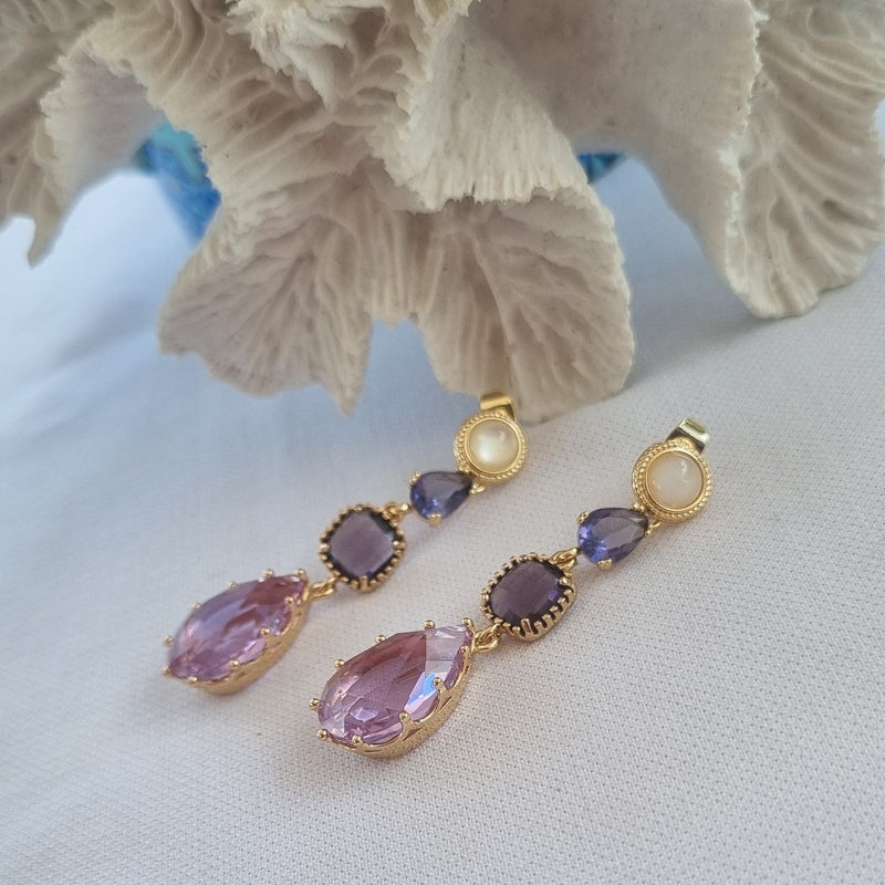 Primavera Crystal Earrings  Mother of Pearl Violet