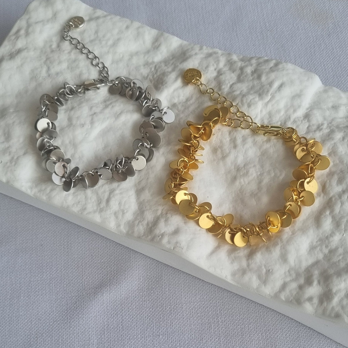 Briella Gold or Platinum Matte Disc Charm Bracelet