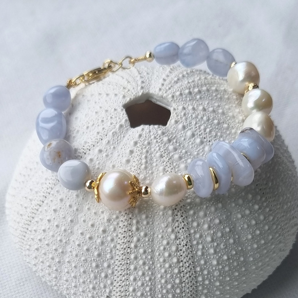 Sava Blue Lace Agate and Pearl Bracelet