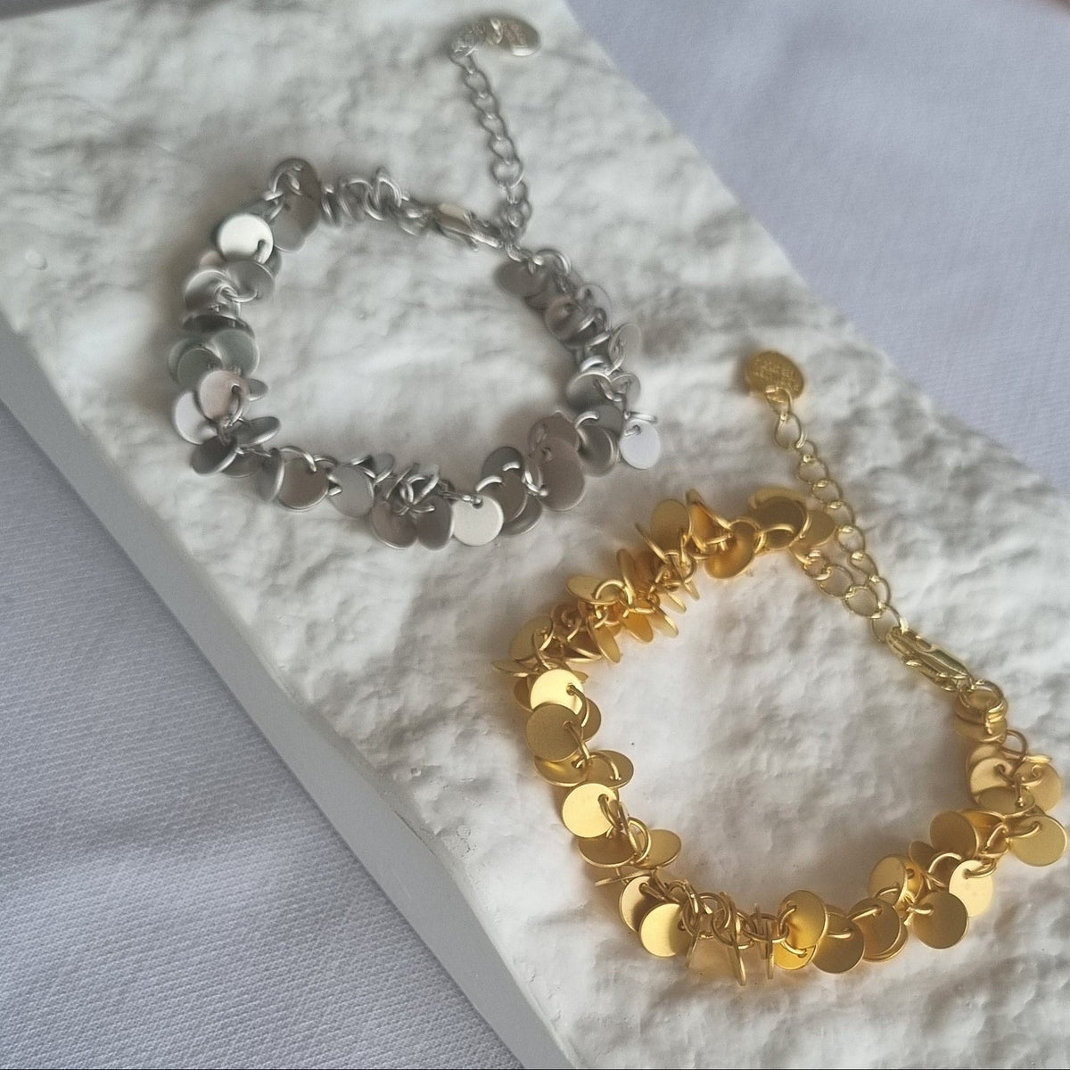 Briella Gold or Platinum Matte Disc Charm Bracelet