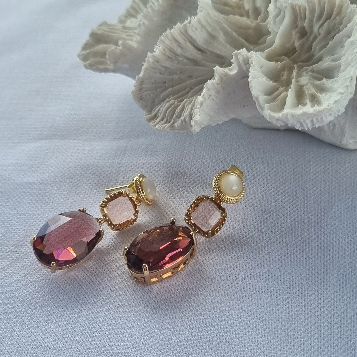 Primavera Crystal Earrings  Mother of Pearl Rouge