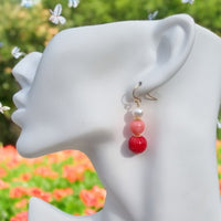 Alaria Carved Red Coral, Apricot Coral Freshwater Pearl Earrings