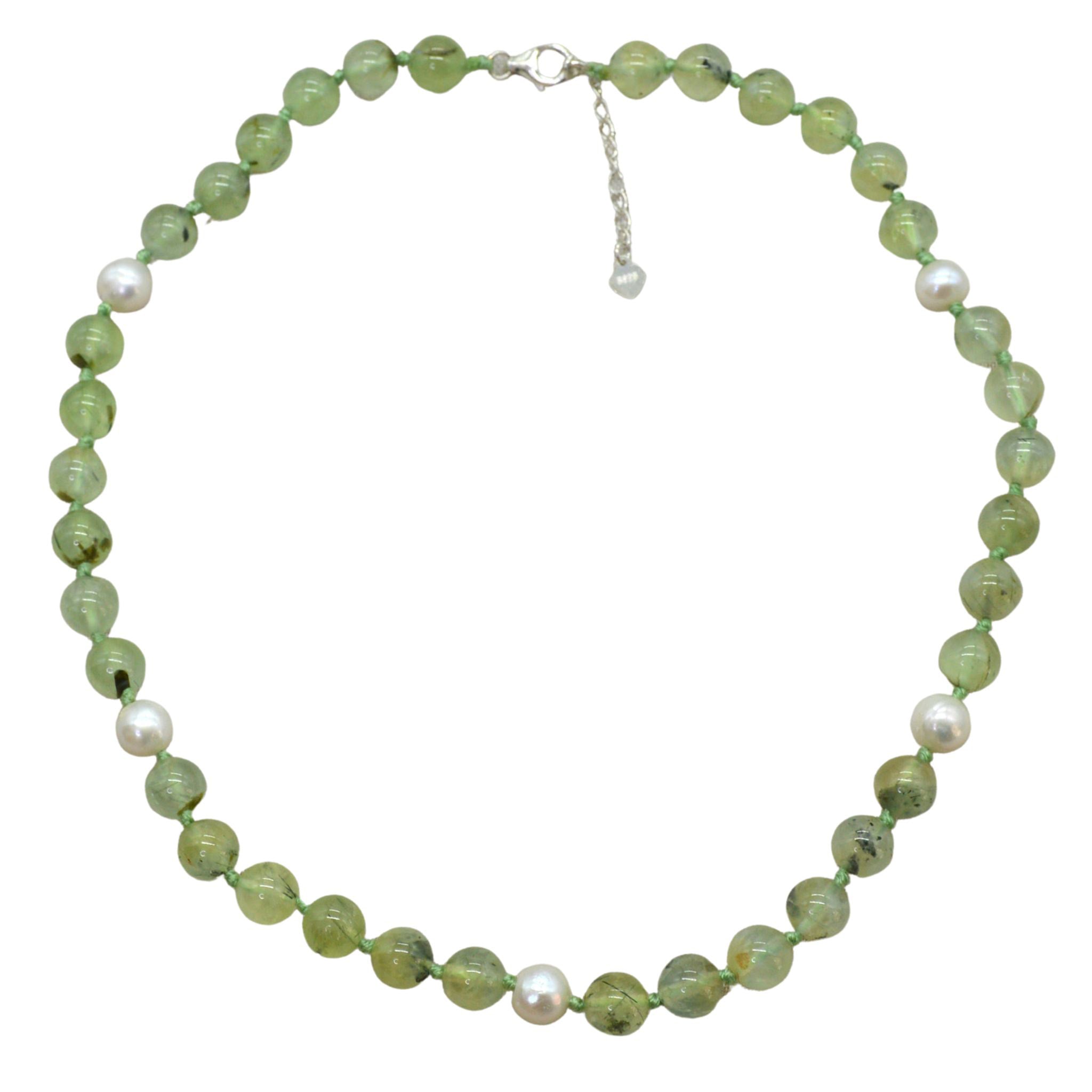 Prehnite, Freshwater Pearl and Sterling Silver Necklace shops