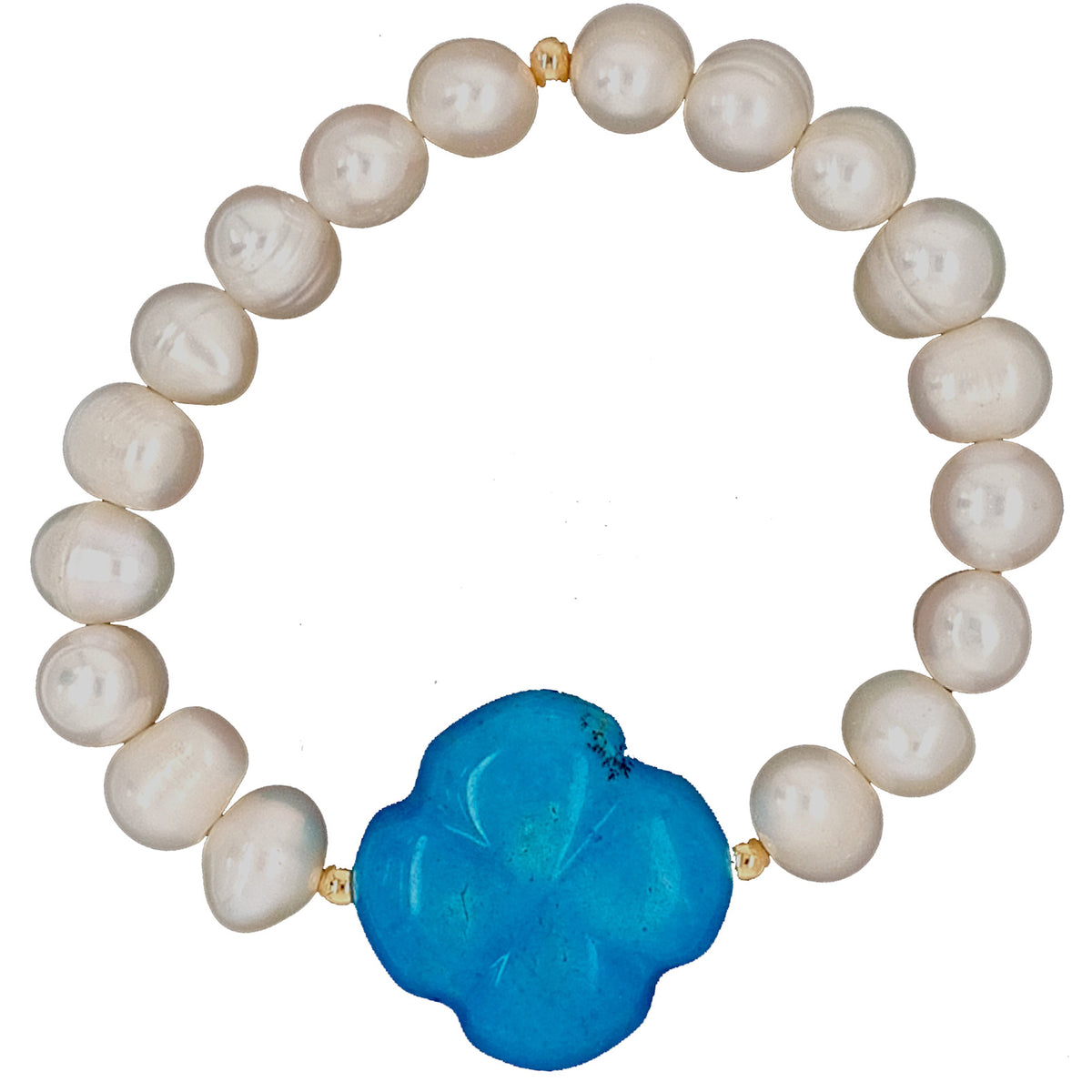 Freshwater Pearl 4 Leaf Clover Turquoise Bracelet