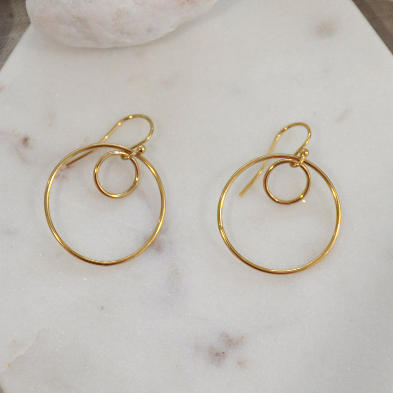 Solarius Double Ring 14k Gold or Sterling Silver Earrings