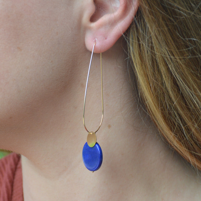 Sea Dreaming long hoop Lapis Lazuli Gold or Silver Earrings