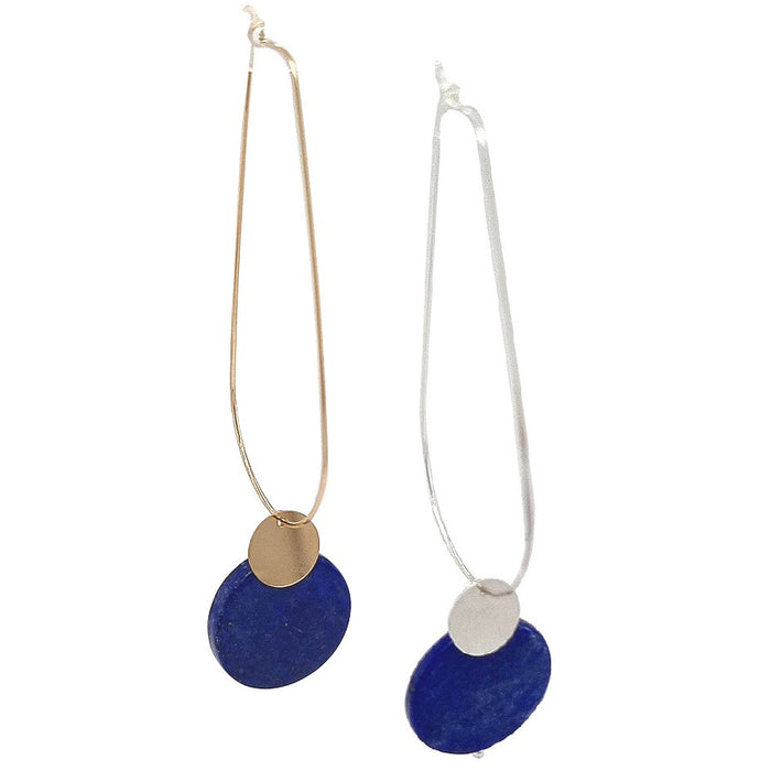 Sea Dreaming long hoop Lapis Lazuli Gold or Silver Earrings