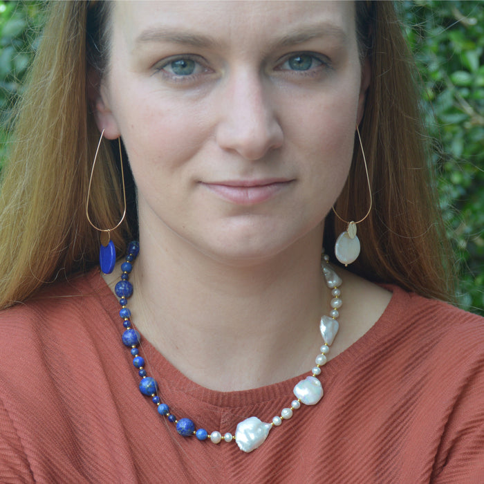 Sea Dreaming Lapis Lazuli and Freshwater Pearl Necklace