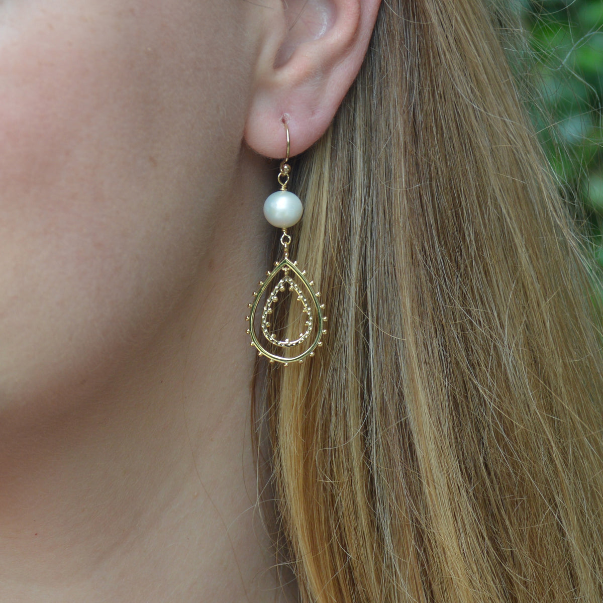 Double Teardrop Pearl 14k Gold or Sterling Silver Earrings