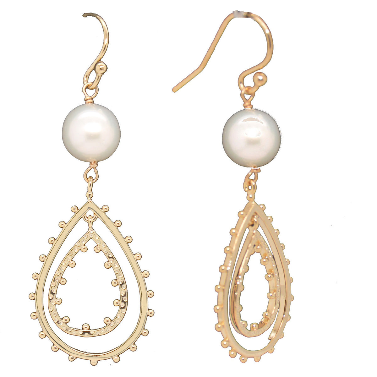 Double Teardrop Pearl 14k Gold or Sterling Silver Earrings