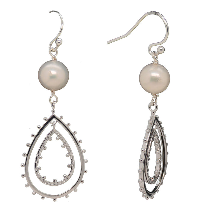 Double Teardrop Pearl 14k Gold or Sterling Silver Earrings