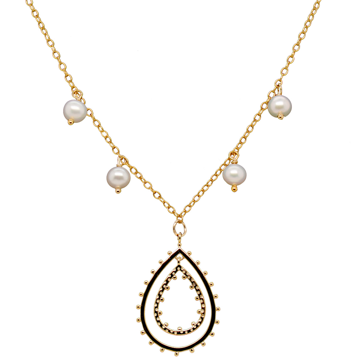 Double Teardrop Pearl Gold or Silver Necklace