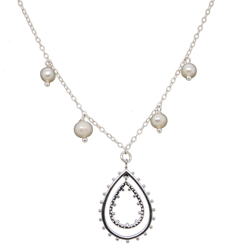 Double Teardrop Pearl Gold or Silver Necklace