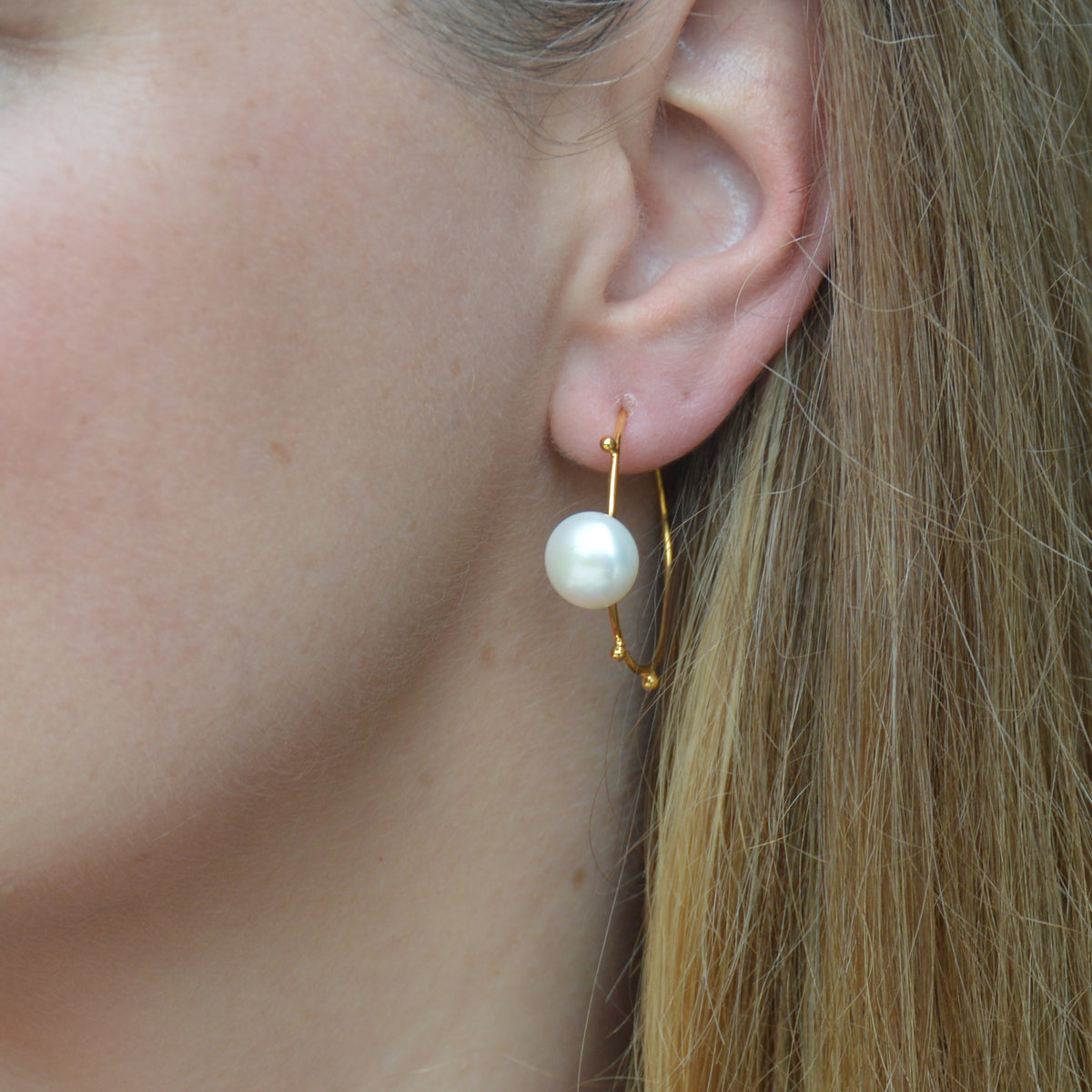 Celine Freshwater Pearl Gold hoop Earring