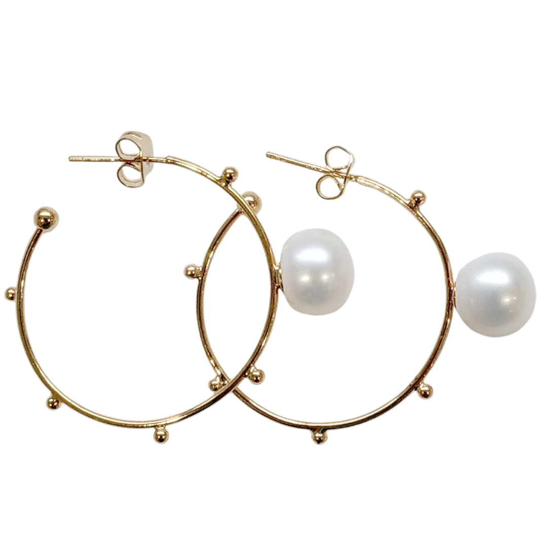 Celine Freshwater Pearl Gold hoop Earring