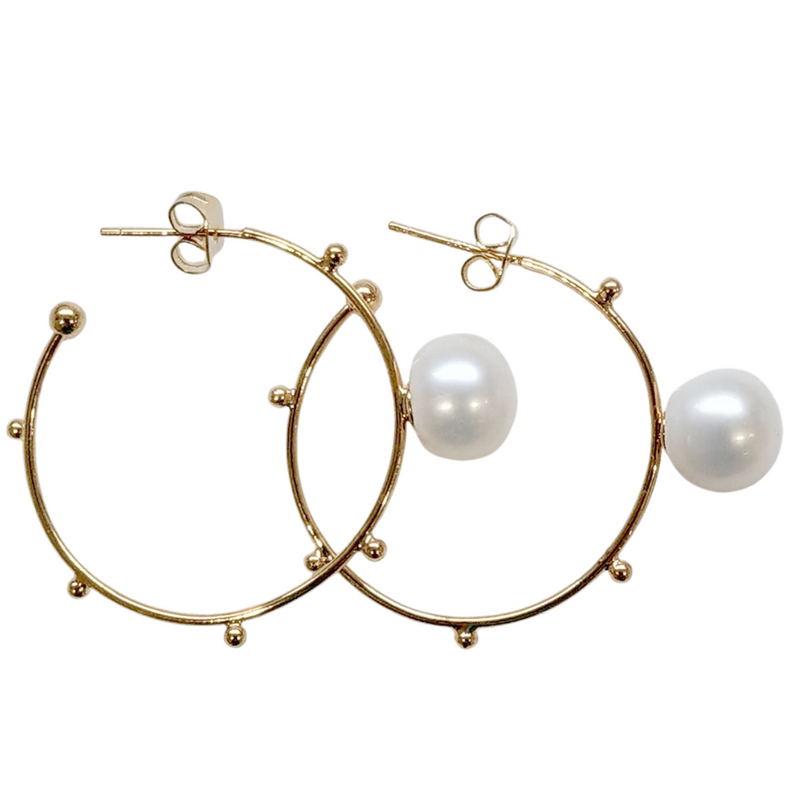 Celine Freshwater Pearl Gold hoop Earring